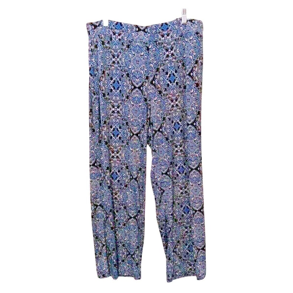 Jones New York Womens 1X Black Blue White Geometric Casual Lounge Pants